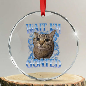 Funny Cat Blue Flame Y2K Bootleg Meme Graphic Crystal Glass Ornament Wait Im Goated Retro Internet Culture Humor