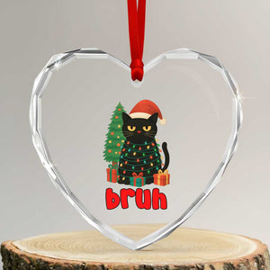 Funny Cat Bruh Christmas Heart Crystal Glass Ornament Silly Meme Kitty Xmas TS14 Transparent Glass 3'' Heart Print Your Wear