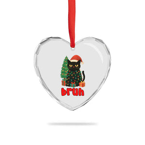 Funny Cat Bruh Christmas Heart Crystal Glass Ornament Silly Meme Kitty Xmas TS14 Print Your Wear