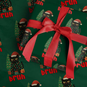 Funny Cat Bruh Xmas Wrapping Paper Roll Silly Meme Kitty Xmas TS14 Green Print Your Wear