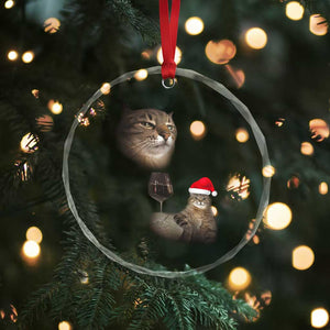 Funny Cat Christmas Crystal Glass Ornament Cats Drinking Wine Oddly Specific Meme TS14 Print Your Wear