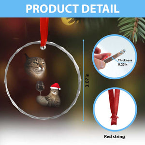 Funny Cat Christmas Crystal Glass Ornament Cats Drinking Wine Oddly Specific Meme TS14 Print Your Wear