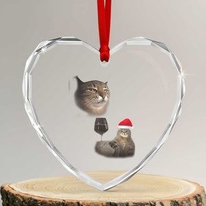 Funny Cat Christmas Heart Crystal Glass Ornament Cats Drinking Wine Oddly Specific Meme TS14 Transparent Glass 3'' Heart Print Your Wear