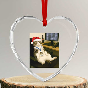 Funny Cat Christmas Heart Crystal Glass Ornament Night Time Security Guard TS14 Transparent Glass 3'' Heart Print Your Wear