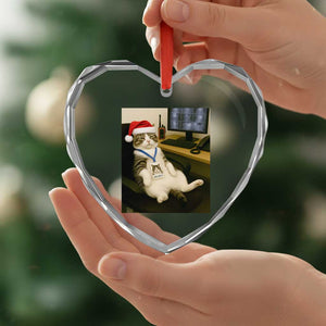 Funny Cat Christmas Heart Crystal Glass Ornament Night Time Security Guard TS14 Print Your Wear