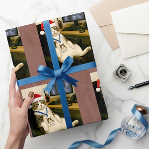 Funny Cat Christmas Wrapping Paper Roll Night Time Security Guard TS14 Mocha Print Your Wear