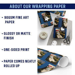 Funny Cat Christmas Wrapping Paper Roll Night Time Security Guard TS14 Print Your Wear
