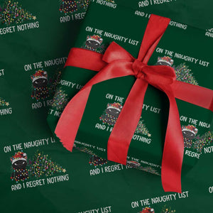 Funny Cat Christmas Wrapping Paper Roll On The Naughty List And I Regret Nothing TS14 Green Print Your Wear