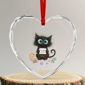 Funny Cat Crochet Lover Heart Crystal Glass Ornament Its Fine I am Fine Everything Is Fine TS12 Transparent Glass 3'' Heart Print Your Wear