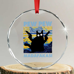 Funny Cat Crystal Glass Ornament Pew Pew Madafakas Retro Vintage Starry Night TS02 Transparent Glass 3'' Circle Print Your Wear