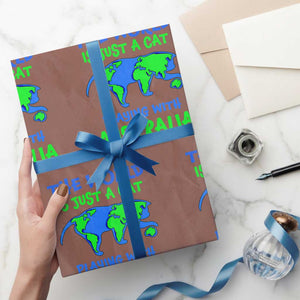 Funny Cat Wrapping Paper Roll The World Is A Cat Playing With Australia TS02 Mocha Print Your Wear