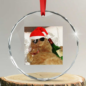 Funny Cat Drinking Wine Christmas Crystal Glass Ornament TS14 Transparent Glass 3'' Circle Print Your Wear