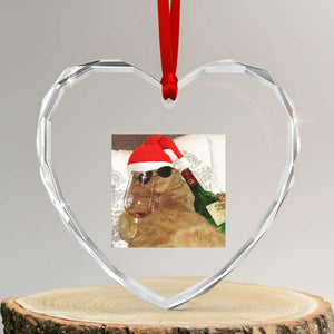 Funny Cat Drinking Wine Christmas Heart Crystal Glass Ornament TS14 Transparent Glass 3'' Heart Print Your Wear