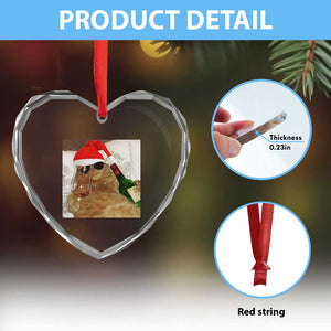 Funny Cat Drinking Wine Christmas Heart Crystal Glass Ornament TS14 Print Your Wear