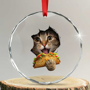 Funny Cat Eating Taco Crystal Glass Ornament Mexican Food Lover Gift TS12 Transparent Glass 3'' Circle Print Your Wear