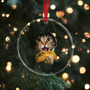 Funny Cat Eating Taco Crystal Glass Ornament Mexican Food Lover Gift TS12 Print Your Wear