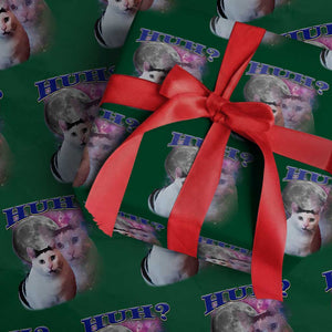 Funny Cat Emotion Meme Wrapping Paper Roll Huh Silly Sarcasm TS02 Green Print Your Wear