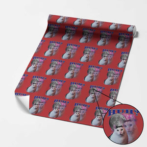 Funny Cat Emotion Meme Wrapping Paper Roll Huh Silly Sarcasm TS02 Red Print Your Wear