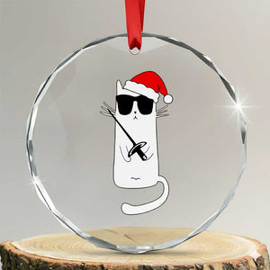 Funny Cat Fencing Christmas Crystal Glass Ornament Cute Kitty Lover TS14 Transparent Glass 3'' Circle Print Your Wear