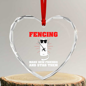 Funny Cat Fencing Heart Crystal Glass Ornament Make Me New Friends And Stab Them TS14 Transparent Glass 3'' Heart Print Your Wear
