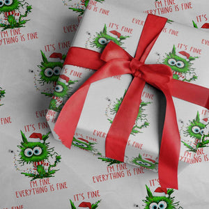 Funny Cat Green Christmas Wrapping Paper Roll It Is Fine I Am Fine Everything Is Fine TS14 White Print Your Wear