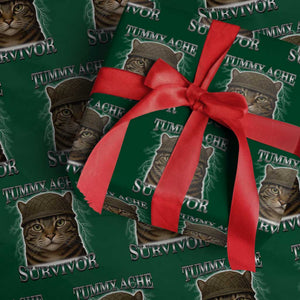 Funny Cat Meme Humor Wrapping Paper Roll Tummy Ache Survivor Lightning Cats Parody TS02 Green Print Your Wear