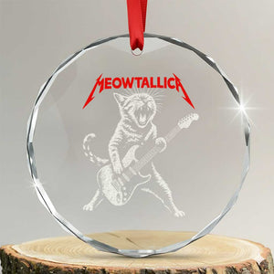 Funny Cat Playing Guitar Crystal Glass Ornament Vintage 90s Classic Rock Star Cat Graphic Rock and Roll TS10 Transparent Glass 3'' Circle Print Your Wear