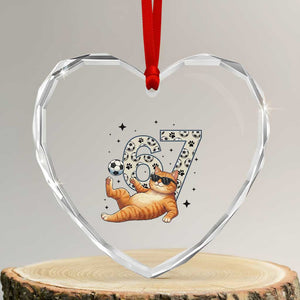 Funny Cat Playing Soccer Heart Crystal Glass Ornament Six Seven Meme TS12 Transparent Glass 3'' Heart Print Your Wear