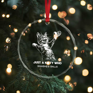 Funny Cat Plays Tennis Crystal Glass Ornament Just A Kitty Who Smashes Balls TS12 Print Your Wear
