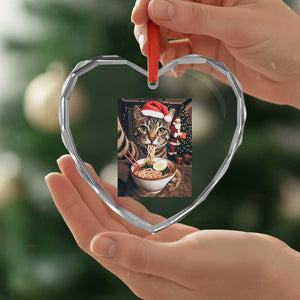 Funny Cat Ramen Selfie With Santa Christmas Heart Crystal Glass Ornament TS14 Print Your Wear