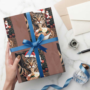 Funny Cat Ramen Selfie With Santa Christmas Wrapping Paper Roll TS14 Mocha Print Your Wear
