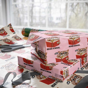 Funny Cat Reading Wrapping Paper Roll Book Lover TS14 Light Pink Print Your Wear