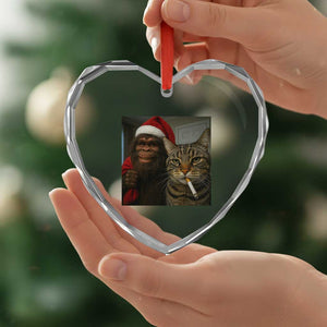 Funny Cat Selfie Bigfoot Christmas Sasquatch Heart Crystal Glass Ornament TS14 Print Your Wear