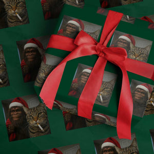 Funny Cat Selfie Bigfoot Xmas Sasquatch Wrapping Paper Roll TS14 Green Print Your Wear