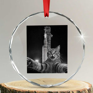 Funny Cat Selfie Lunar Mission 2026 Crystal Glass Ornament TS14 Transparent Glass 3'' Circle Print Your Wear
