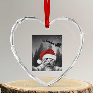 Funny Cat Selfie With Santas Sleigh Christmas Heart Crystal Glass Ornament TS11 Transparent Glass 3'' Heart Print Your Wear