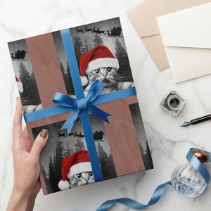 Funny Cat Selfie With Santas Sleigh Christmas Wrapping Paper Roll TS11 Mocha Print Your Wear