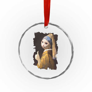 Funny Cat With A Pearl Earring Parody Art Crystal Glass Ornament TS12 Print Your Wear