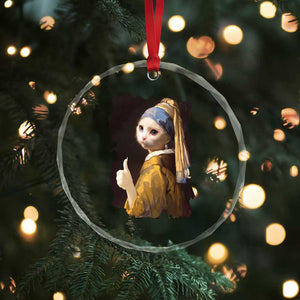 Funny Cat With A Pearl Earring Parody Art Crystal Glass Ornament TS12 Print Your Wear