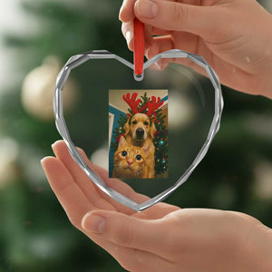 Funny Cat With Dog Selfie Christmas Heart Crystal Glass Ornament Pet Lover Xmas Gift TS14 Print Your Wear