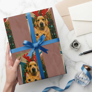 Funny Cat With Dog Selfie Christmas Wrapping Paper Roll Pet Lover Xmas Gift TS14 Mocha Print Your Wear