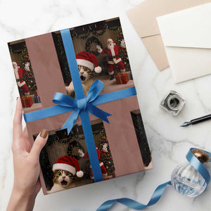 Funny Cat With Santa Selfie Christmas Wrapping Paper Roll TS14 Mocha Print Your Wear