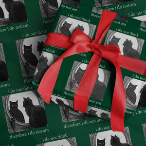 Funny Cat Wrapping Paper Roll I Do Not Think Therefore I Do Not Am Goth Emo Grunge Witchy TS10 Green Print Your Wear