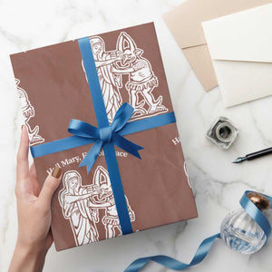 Funny Catholic Faith Humor Wrapping Paper Roll Hail Mary Full of Grace Punch the Devil in the Face TS02 Mocha Print Your Wear