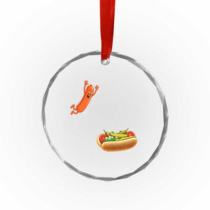 Funny Chicago Style Hot Dog Sausage Jumping Into Bun BBQ Crystal Glass Ornament