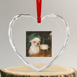 Funny Chihuahua St Patricks Day Meme Heart Crystal Glass Ornament Chihuahua Smoking Irish Beer Lover TS14 Transparent Glass 3'' Heart Print Your Wear