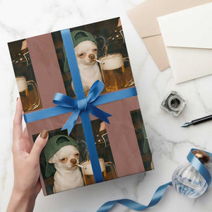 Funny Chihuahua St Patricks Day Meme Wrapping Paper Roll Chihuahua Smoking Irish Beer Lover TS14 Mocha Print Your Wear