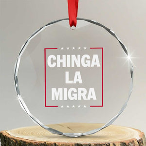 Funny Chinga La Migra Crystal Glass Ornament Star Stripes TS11 Transparent Glass 3'' Circle Print Your Wear