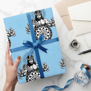 Funny Christian Dartist Gift Wrapping Paper Roll Jesus Bullseye Shooter TS12 Light Blue Print Your Wear