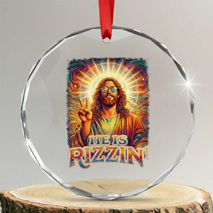 Funny Christian Easter He Is Rizzin Crystal Glass Ornament Trendy Jesus Humor with Sunglasses Faith Based Meme Gift TS02 Transparent Glass 3'' Circle Print Your Wear